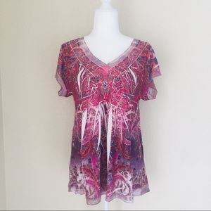 Apt. 9 Pink Embellished Boho Top - Large